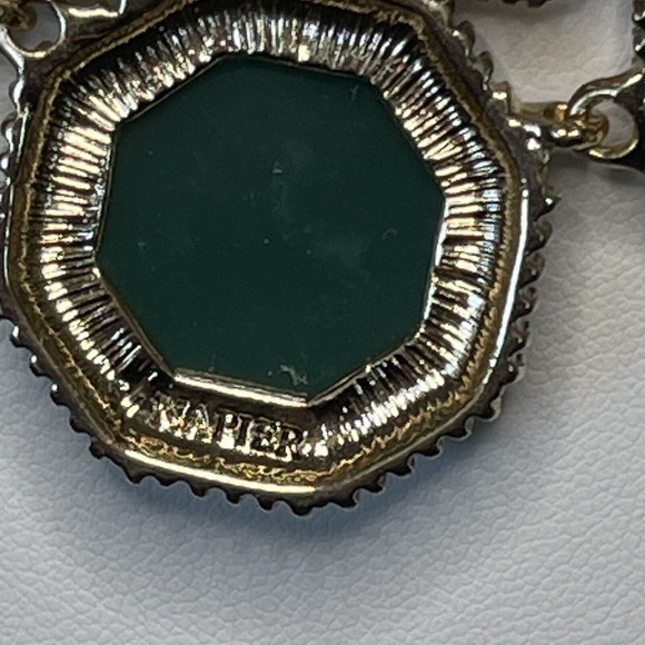 Signed Napier Green Gold Tone Statement Necklace Belcher Rolo Chain Adjustable - Picture 6 of 6